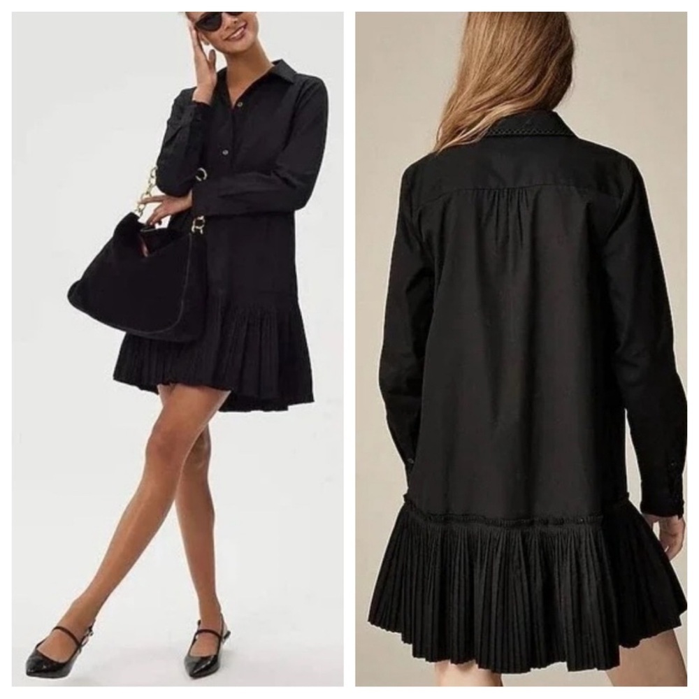 New! J. Crew Amelia Long Sleeve Cotton Poplin‎ Shirt Dress Black 25208